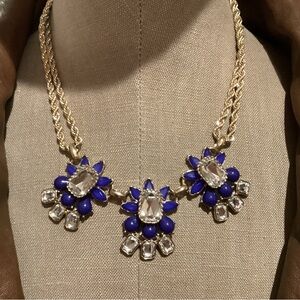Banana Republic triple pendant, blue and clear crystals Statement Necklace